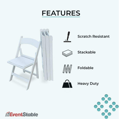 EventStable Titan Series Wood Folding Chair - White Indoor/Outdoor Lightweight Folding Chair - Vinyl Padded Folding Chair for Weddings Events - 4-Pack - WoodArtSupply