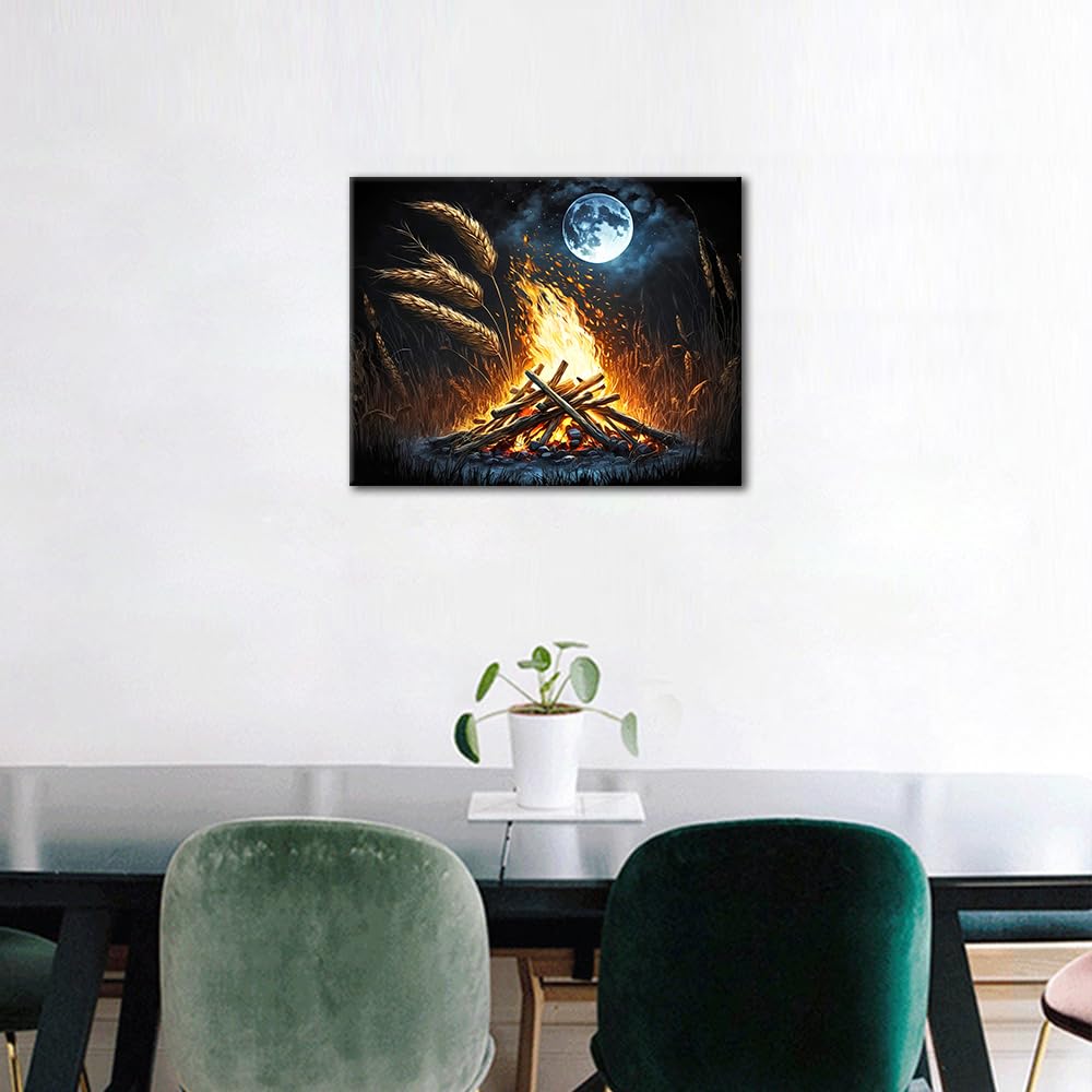 TUMOVO Paint by Number Bonfire in The Woods at Night with a Full Moon Paint by Numbers Kit for Adults, Digital Painting with Brushes and Pigment for Home Wall Decoration, 16x20 Inch TUMOVO