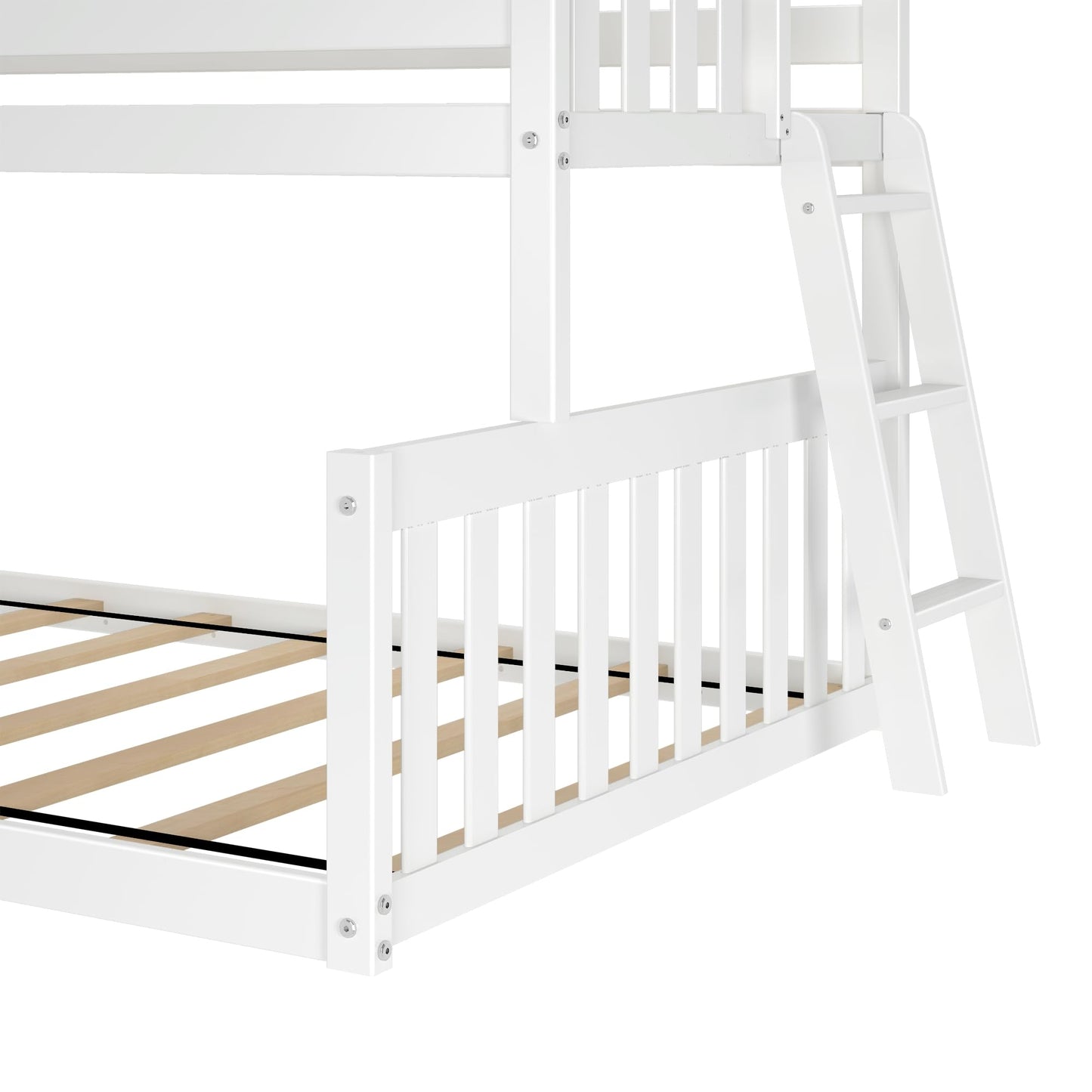 Max & Lily Low Twin Over Full Bunk Bed with End Ladder in White - WoodArtSupply