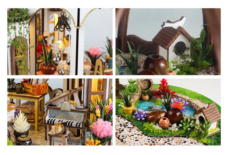 DIY Miniature House Kit,Green Garden Mini House Building Kit with LED & Furniture,Tiny House Dollhouse Kit for Adults Teen Hobby,Wooden Craft Mini Model Kit,Plants Lover Home Decor Birthday Gifts FLYNOVA