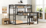Harper&Bright Designs Metal L-Shaped Triple Double Bed, Stable Frame, Full Guardrail, Space Saving Double/Triple Bed, Black Harper & Bright Designs