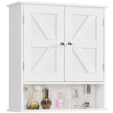 TEENFON Bathroom Wall Cabinet, Bathroom Cabinet with Barn Doors & Adjustable Shelf, Over The Toilet Storage Cabinet, Medicine Cabinet, White UNGGX001WV1 TEENFON