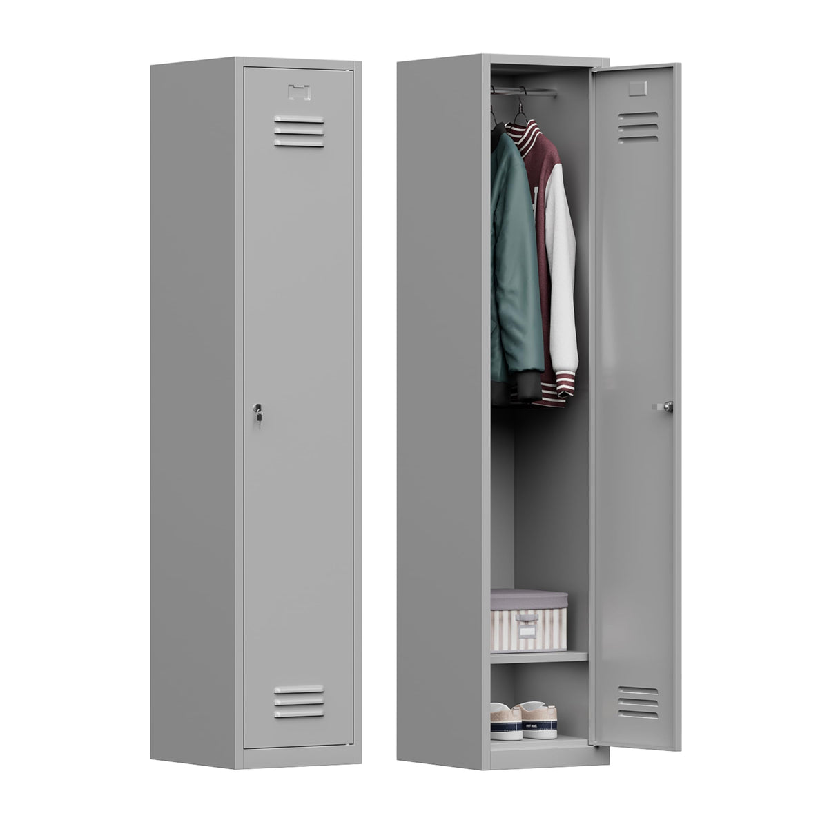 Kooyon Metal Lockers for Employees,71" Metal Storage Cabinet with Lock,1 Door Steel Storage Locker Cabinet for Home,Gym,School, Office,Garage-Assembly Required(Gray) Kooyon