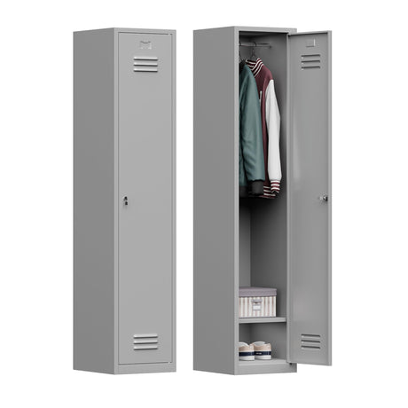 Kooyon Metal Lockers for Employees,71" Metal Storage Cabinet with Lock,1 Door Steel Storage Locker Cabinet for Home,Gym,School, Office,Garage-Assembly Required(Gray) Kooyon