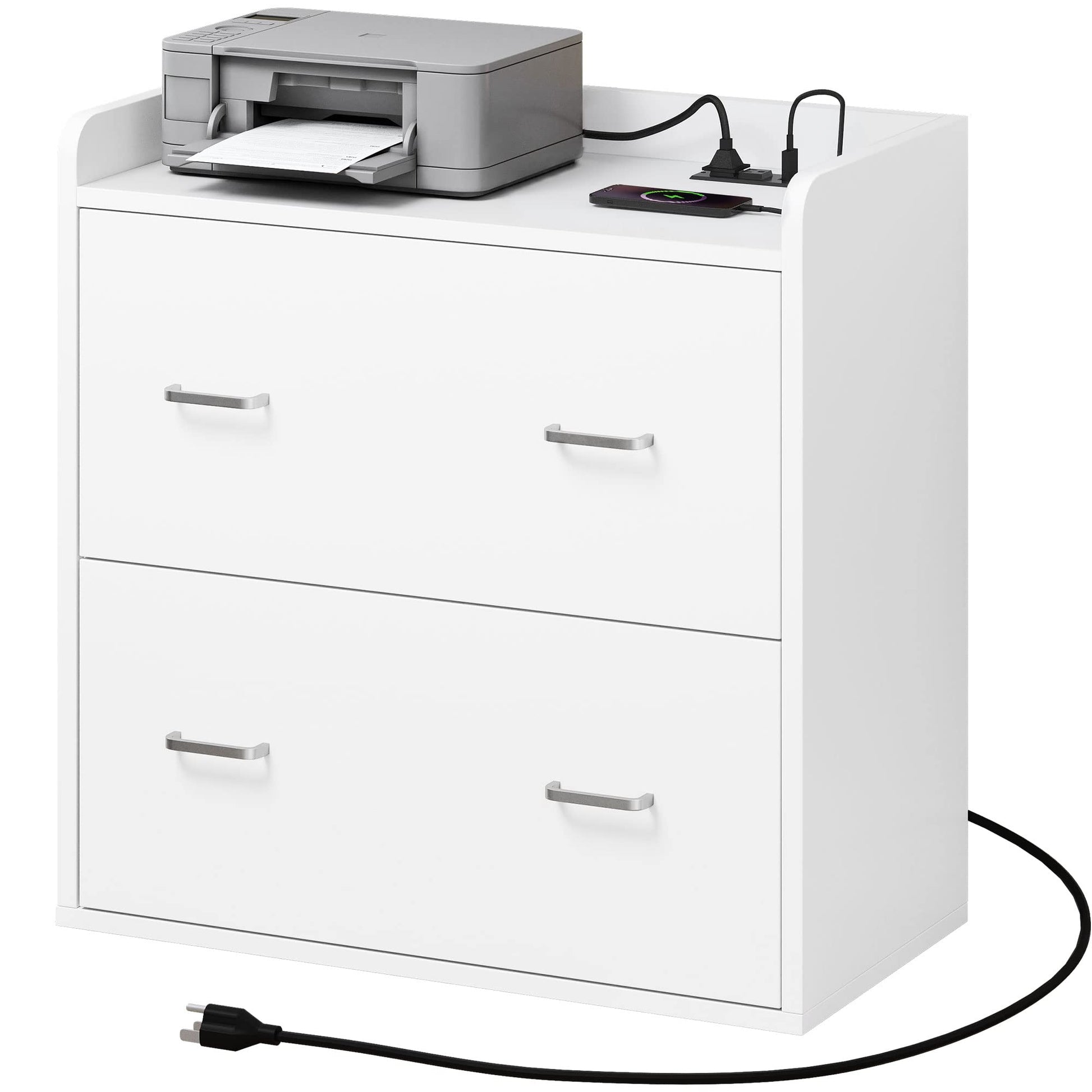 YITAHOME File Cabinet with Charging Station, Large Lateral Filing Cabinet for Home Office, White - WoodArtSupply