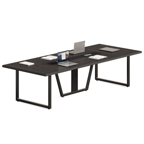 LITTLE TREE 8FT Conference Table for 10 People, Large Meeting Table, Modern Wooden Conference Room Table with Cable Management, Business Training Table with Strong Metal Legs for Office, Black LITTLE TREE