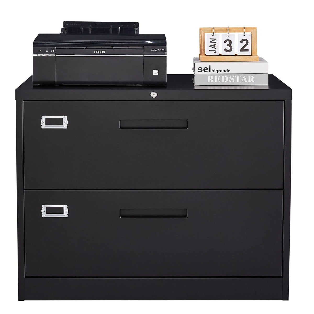 MIIIKO Lateral File Cabinet 2 Drawer, Black Metal File Cabinet with Lo ...