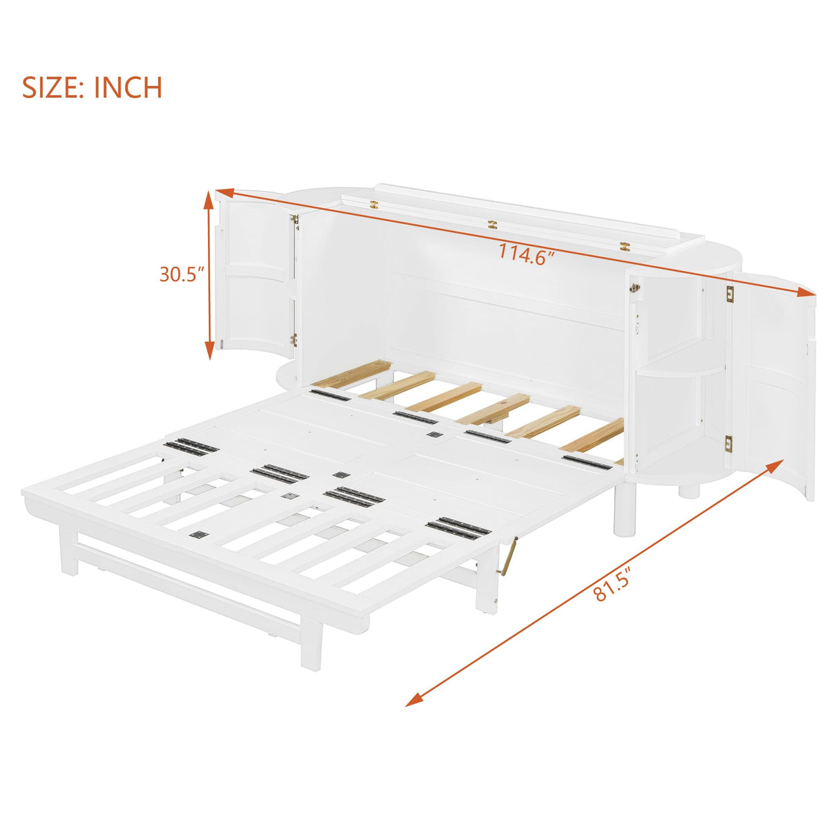 Farmhouse Queen Size Murphy Bed with Both Sides Hidden Storage, Solid Wood Folding Platform Bed Chest Cabinet Bed for Home Office Guest Room Small Room, Modern Woven Design (White-3.4, Queen) XD Designs