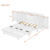 Farmhouse Queen Size Murphy Bed with Both Sides Hidden Storage, Solid Wood Folding Platform Bed Chest Cabinet Bed for Home Office Guest Room Small Room, Modern Woven Design (White-3.4, Queen) XD Designs