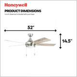 Honeywell Ceiling Fans Ventnor, 52 Inch Modern Farmhouse Indoor LED Ceiling Fan with Light, Pull Chain, Three Mounting Options, Dual Finish Blades, Reversible Motor - 50606-01 (Brushed Nickel) Honeywell