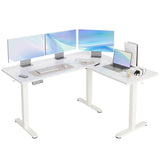 YDN L Shaped Standing Desk, Electric Standing Desk L Shape Adjustable Height Dual Motor, 63 x 55 Inch Corner Standing Desk with Splice Board for Home Office, Large Standing Desk, White YDN