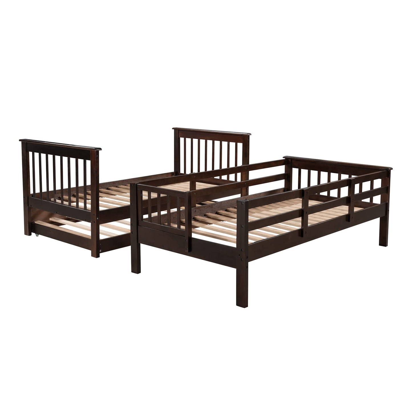 Twin Over Twin Bunk Bed with Trundle and Stairs, Solid Wood Bunk Beds Frame with Storage for Kids, Teens, Adults, Bedroom, Dorm. No Box Spring Needed (Espresso)