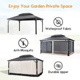 Warmally 12' x 16' Hardtop Gazebo, Outdoor Permanent Gazebo with Galvanized Steel Double Roof Canopy, Aluminum Frame Pavilion with Netting and Curtains for Patio, Deck, Backyard, Lawn and Gardens Warmally