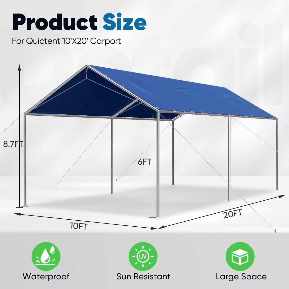 Quictent 10x20 ft Heavy Duty Carport Car Canopy Garage Outdoor Boat Shelter Party Tent- Blue - WoodArtSupply