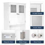 Bonnlo Over The Toilet Storage Cabinet with Adjustable Shelf White Bathroom Floor Organizer Space Saver with Double Doors, 67" Height Bonnlo