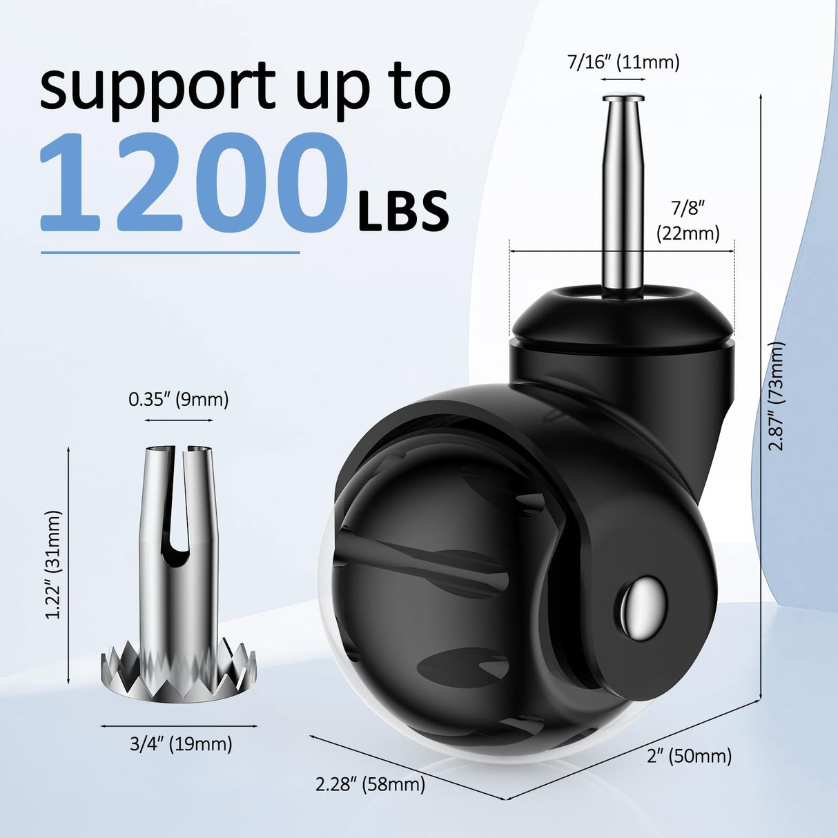 2 inch Ball Caster Wheels，Casters Set of 4 Ball Bearing Steel Stem,Casters for Furniture Legs Using for Hardwood Floor,Ball Casters for Cabinet,Workbench,Cart（Casters Set of 4 Heavy Duty Apllamo