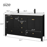 LUCKWIND 60" Bathroom Vanity with Sink, Modern Painted Bathroom Storage Cabinet with Ceramic Basin Sink Top, Faucet and Drawers, Mirror is Not Included, Black LUCKWIND