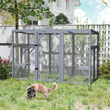 Outdoor Cat Catio House, Wooden Cat Habits with 3 Platforms, Lockable Doors, Top PC Sun Roof, Patio Yard Window Enclosures, Weatherproof, Gray Nyeekoy