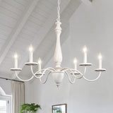 6-Light Chandelier Farmhouse Chandeliers for Dining Room Lighting Fixture, French Country White Chandelier Brown White Wood Chandeliers for Living Room Bedrooms Dining Room Foyer YLCHYTDZSW