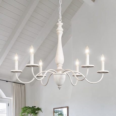 6-Light Chandelier Farmhouse Chandeliers for Dining Room Lighting Fixture, French Country White Chandelier Brown White Wood Chandeliers for Living Room Bedrooms Dining Room Foyer YLCHYTDZSW