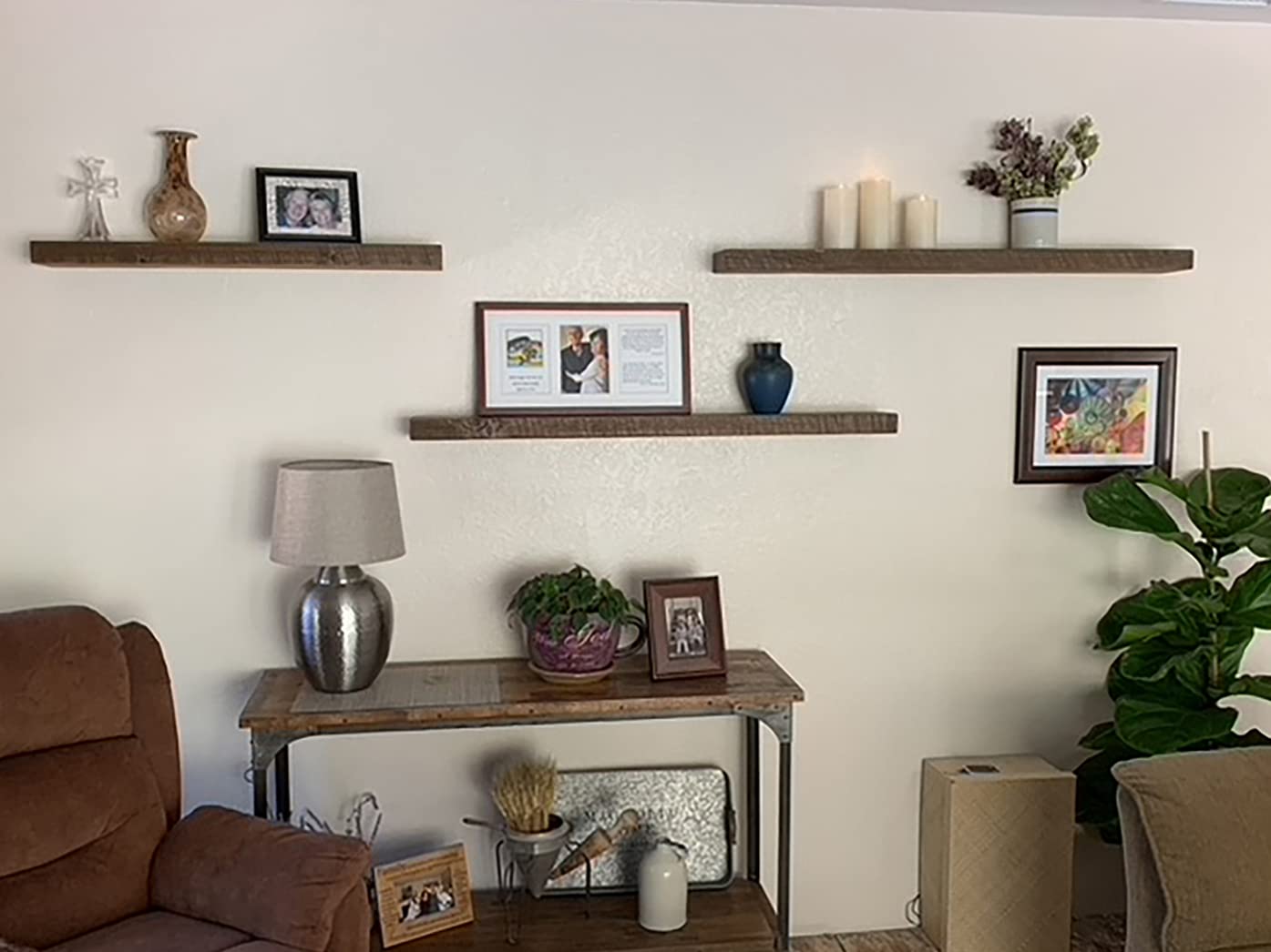 Joel's Antiques - 54 Inch Wooden Floating Shelves for Wall - Made of Natural Wood - Long Heavy Duty Rustic Wall Shelves for Bedroom - Perfect for Living Room, Kitchen - Medium Brown 54x6x2 Inches