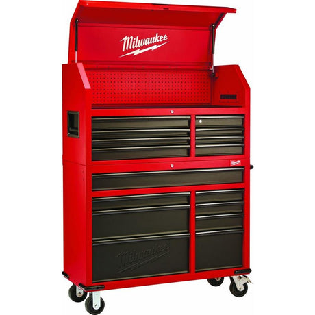 Heavy-duty, Drawer 16 Tool Chest 46 In. and Rolling Cabinet Set, Red and Black, Personal Valuables Storage Drawer with Separate Lock in the Tool Chest Milwaukee
