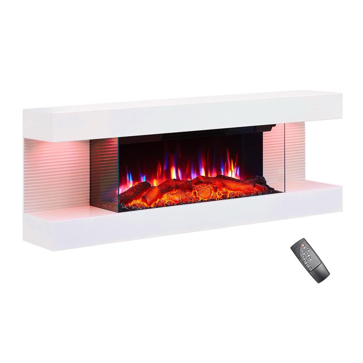 PuraFlame Alsa 44 Inch Wall Mounted Electric Fireplace All-in-One with Multi Ambient Light Colors, Remote, 1500W Heater, White PuraFlame