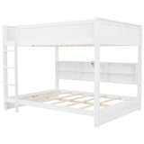 DNChuan Queen Over Queen Bunk Bed with Storage and USB Ports,Wooden Queen Size Bunker Bed Frame and Underneath Bookshelf,No Box Spring Needed,Kids,Adults-White DNChuan