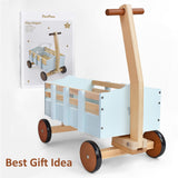 PairPear Kids Wagon Toy,Wooden Toys Cargo Walker Cart Wagon Stroller,Toddler Push and Pull Baby Walker Gift for Babies Boys and Girls PairPear