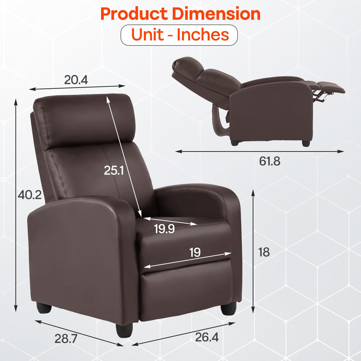 FDW Recliner Chair Massage Chair Reading Chair Reclining Sofa Home Theater Seating with Lumbar Support Massage and Padded Backrest for Living Room and Bedroom (Leather, Brown) FDW