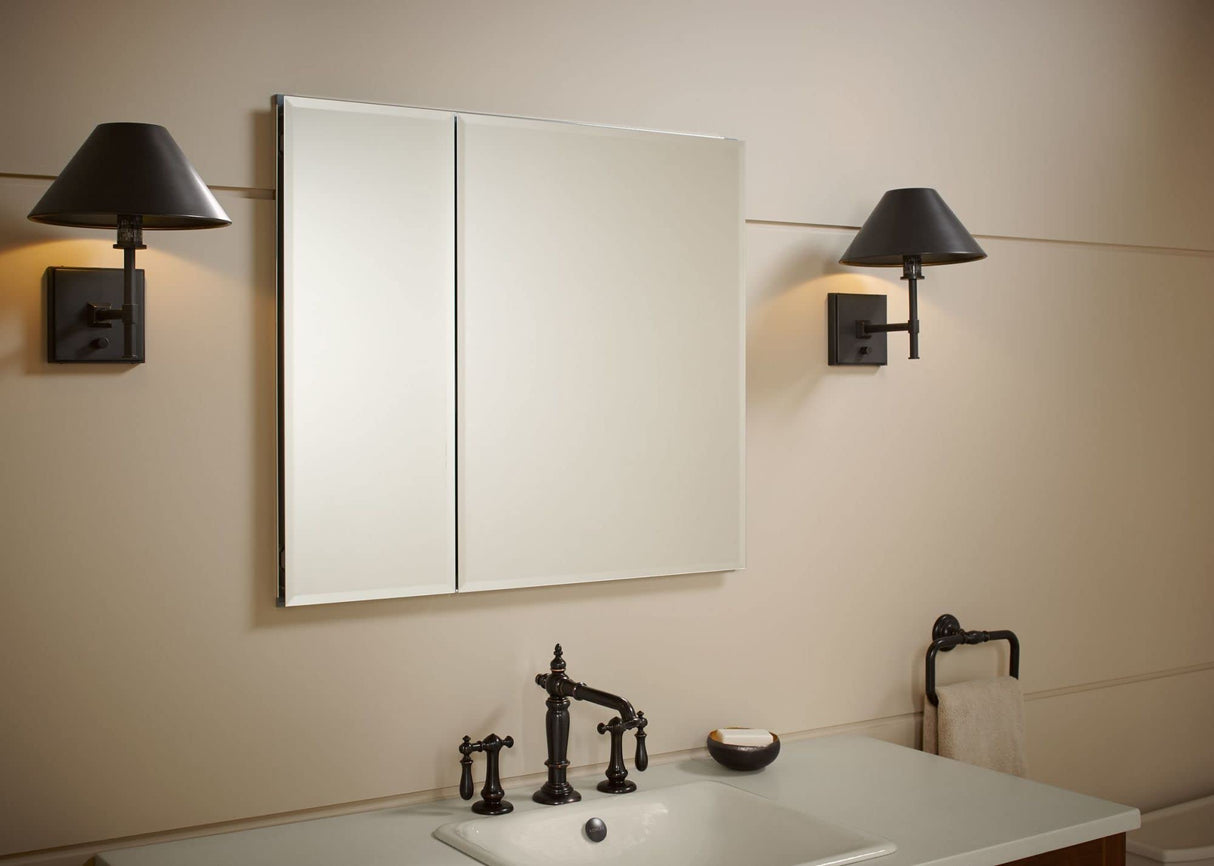 KOHLER K-CB-CLC3026FS Beveled Medicine Cabinet with Mirror Doors & Adjustable Shelves, Rectangular Beveled Edge Frame, 30" x 26" Kohler