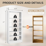 Modern 6-Tier Metal Book Shelf Storage Organiser - 77'' White Tall Bookcase for Living Room, Bedroom & Office ALJKF