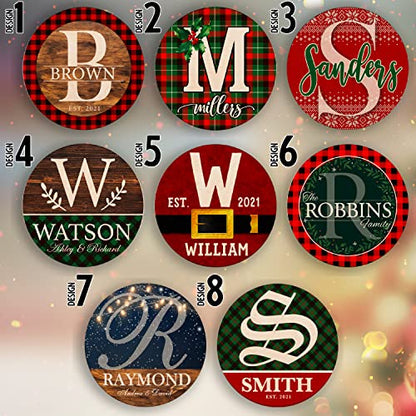 Custom Christmas Round Wood Signs w/Name & Text - 12x12 - Personalized Christma Circle Wooden Door Sign Décor for Home Farmhouse Gifts - Customized Hanging Wall/Door Noel/Xmas Wood Board Xmas - WoodArtSupply