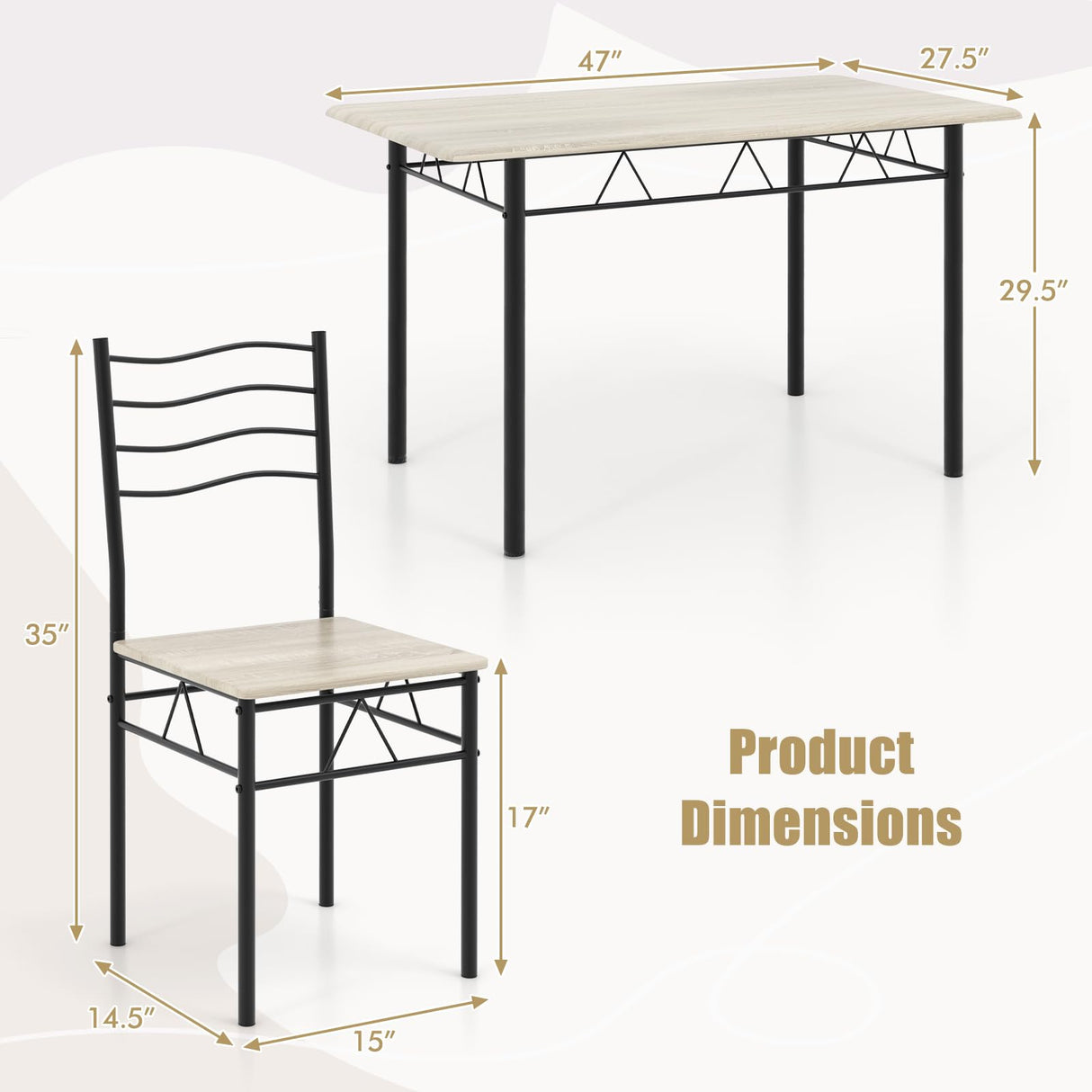 Giantex Modern 5 Piece Dining Table Set for 4 Chairs Wood Metal Kitchen Breakfast Furniture (Beech Wood) Giantex