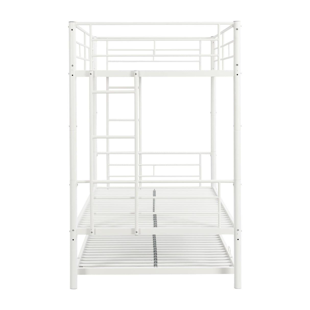 AEMSOFK Twin Over Twin Metal Bunk Bed with Trundle,Can be Divided Into Two Bed with Ladder & Guard Rail for Adults,No Box Spring Needed, Noise Free (White) AEMSOFK