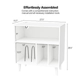 VINGLI Record Player Stand with Open Vinyl Storage, Mid-Century Album Storage Table with LED Light up to 300 Albums, Vinyl Record Player Shelf with Power Outlet for Living Room, White VINGLI