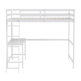 BizChair Full Size Loft Bed with Integrated Desk - White Wood Slats - Space-Saving Design for Kids and Teens BizChair