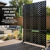 Metal Privacy Screen Outdoor – 6FT Freestanding Decorative Steel Panel with Stand, Laser-Cut Chevron Pattern Modern Privacy Divider, Rustproof & Weather-Resistant Screen for Patio, Garden & Backyard TALLYVER