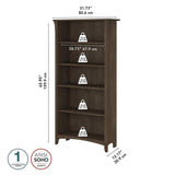 Bush Furniture Salinas 5 Shelf Bookcase in Ash Brown, Tall Bookshelf, Large Book Shelf for Living Room, Home Office, or Entryway Bush Furniture