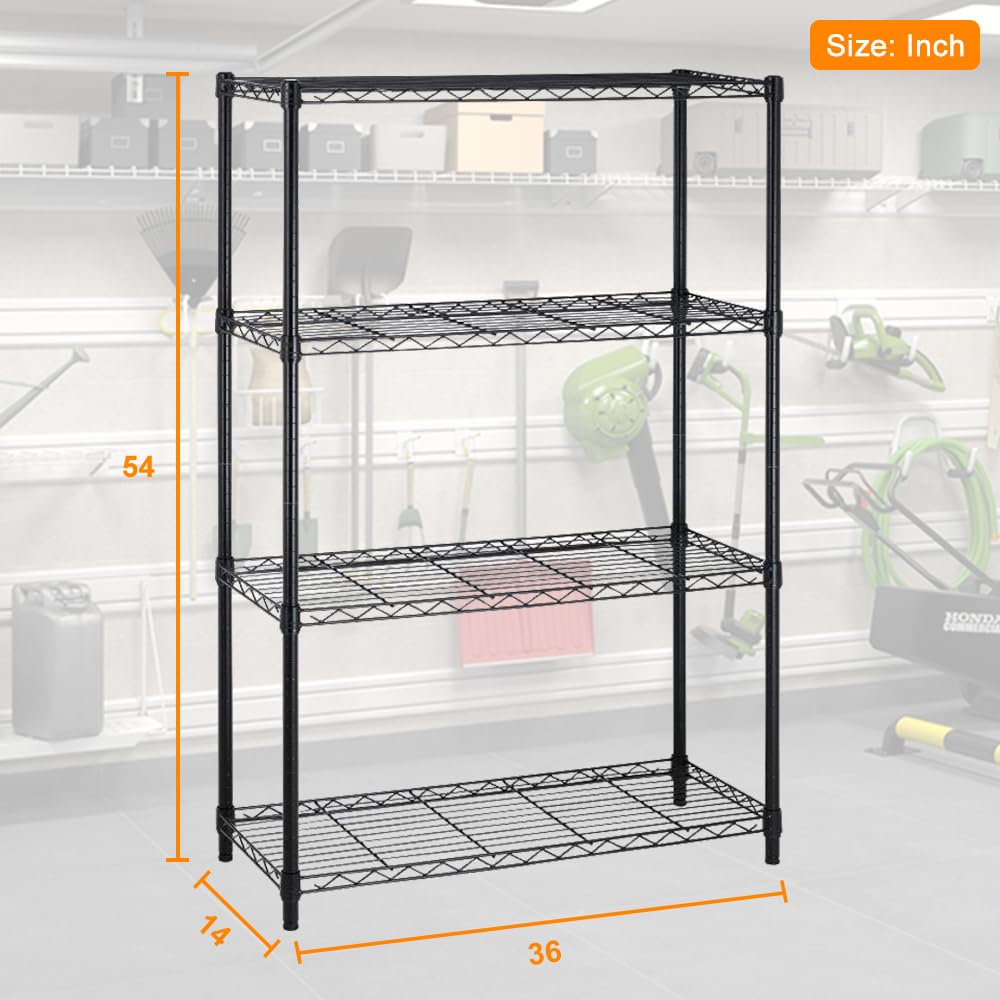 Ckofgdsue 4 Tier 54" H Metal Storage Shelves Heavy Duty Adjustable,1000Lbs Capacity Wire Storage Shelfs Organizer,Garage Shelving Unit for Pantry Kitchen Laundry, Black Wire Rack Ckofgdsue