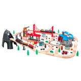 Maxim 100 pc Mountain Wooden Train Set with Roundhouse for Toddler with Double-Side Train Tracks Fits Brio, Thomas, Melissa and Doug, Kids Wood Toy maxim enterprise, inc.