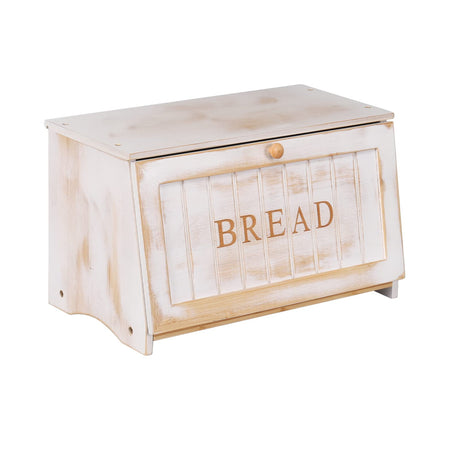 HOMEKOKO Vintage Large Wood Bread Box for Kitchen Counter, Retro Design Single Layer Bamboo Large Capacity Food Storage Bin (White) HOMEKOKO