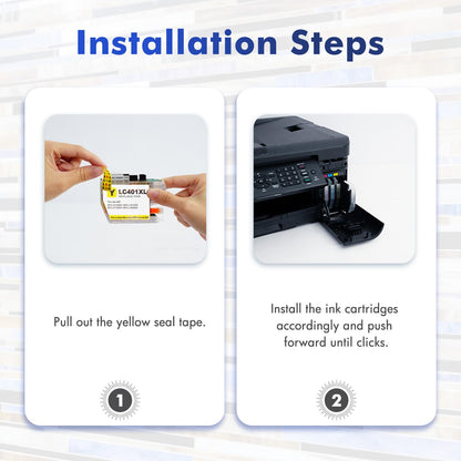 LC401XL LC401 MFC-J1010DW Ink Cartridges for Brother Printer 401XL LC 401 for MFC-J1010DW MFC-J1170DW MFC-J1012DW MFC-J1800DW MFC J1010DW - 4 Pack High Yields Black Cyan Magenta Yellow