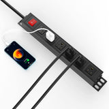 BTU 6 Outlet Power Strip, Metal Mountable Power Strip Surge Protector, Heavy Duty Wall Mount Power Outlet for Commercial, Industrial, Workshop, 6FT Power Cord, 15A/125V 1875W (Black 6FT) BTU