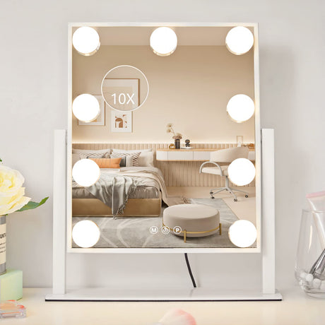 NUSVAN Vanity Mirror with Lights, Makeup Mirror with Lights,3 Color Lighting Modes Detachable 10X Magnification Mirror Touch Control,360°Rotation, White. NUSVAN