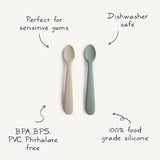 mushie Silicone Baby Feeding Spoons | 2 Pack (Cambridge Blue/Shifting Sand) mushie