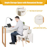 Tangkula White Desk with Drawer & Cabinet, Wooden Home Office Desk, PC Laptop Workstation Study Writing Desk, Ideal for Bedroom Home Office (White & Natural) Tangkula