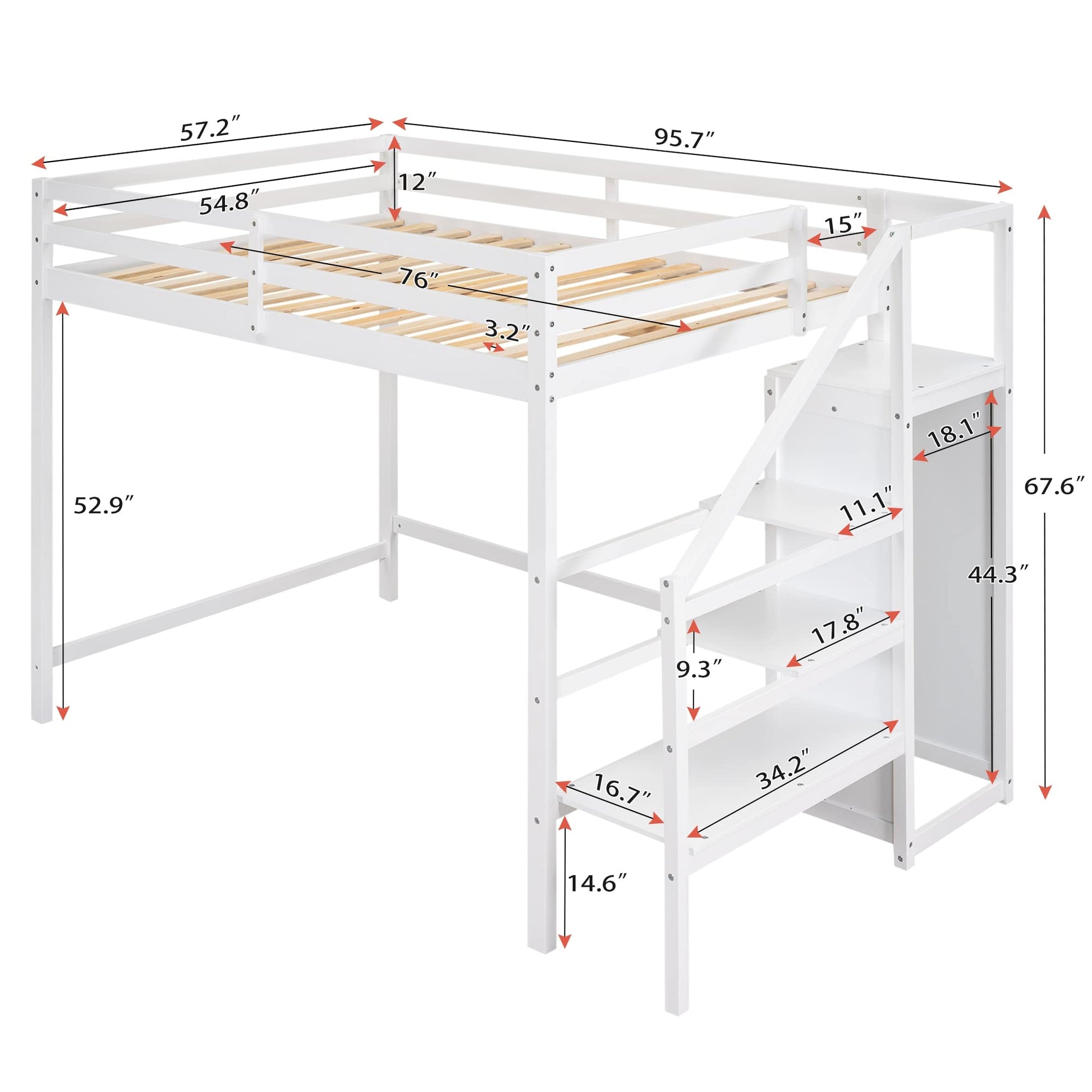 Harper & Bright Designs White Full Loft Bed with Storage Staircase and Wardrobe for Kids - WoodArtSupply