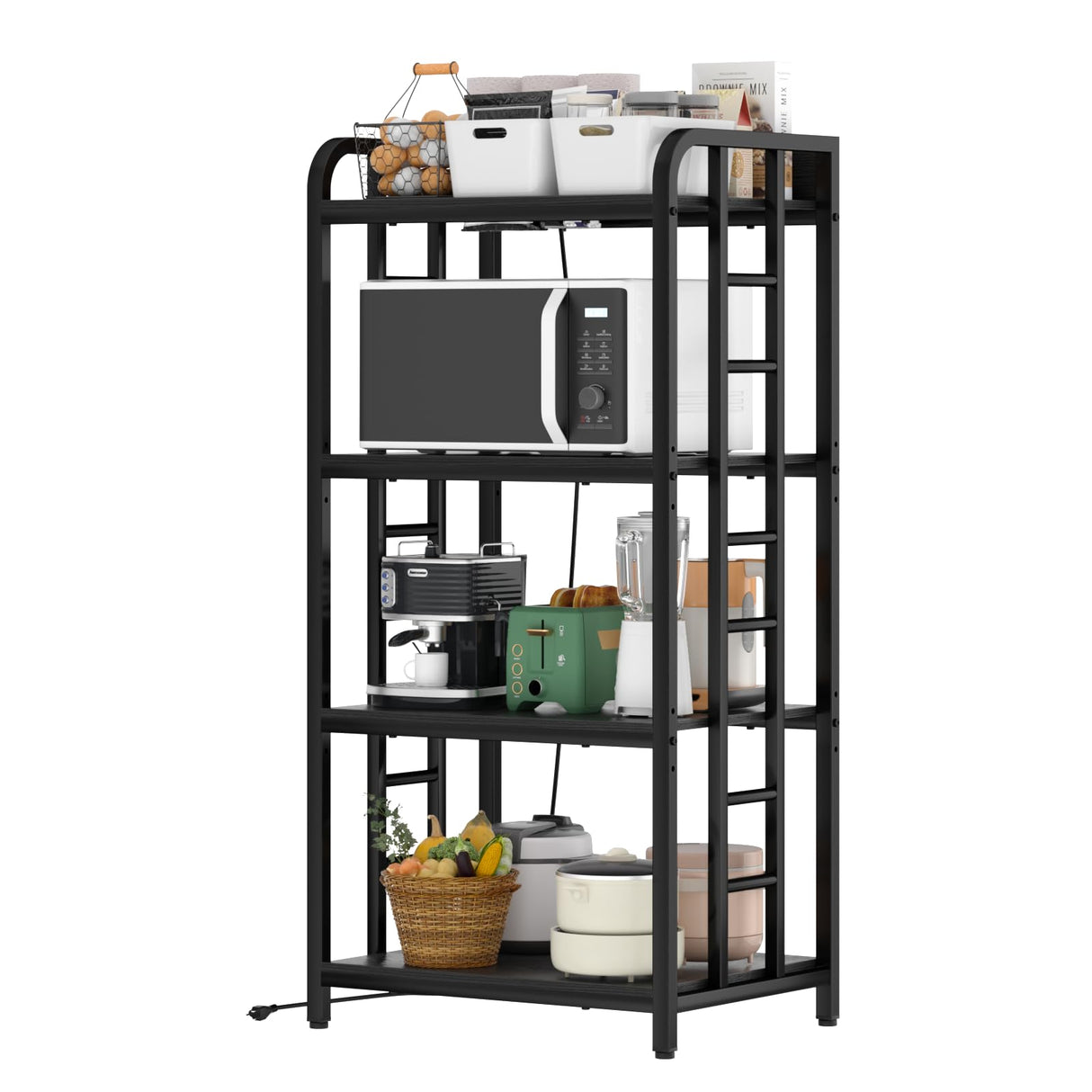 TIFFLOI Adjustable 4-Tier Kitchen Baker's Rack, Microwave Oven Cart Stand, Heavy Duty Organizer Rack for Storage in Living Room, Garage, Home and Office, Black TIFFLOI