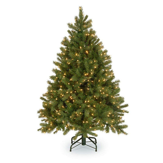 National Tree Company Pre-Lit 'Feel Real' Artificial Full Downswept Christmas Tree, Green, Douglas Fir, White Lights, Includes Stand, 4.5 feet